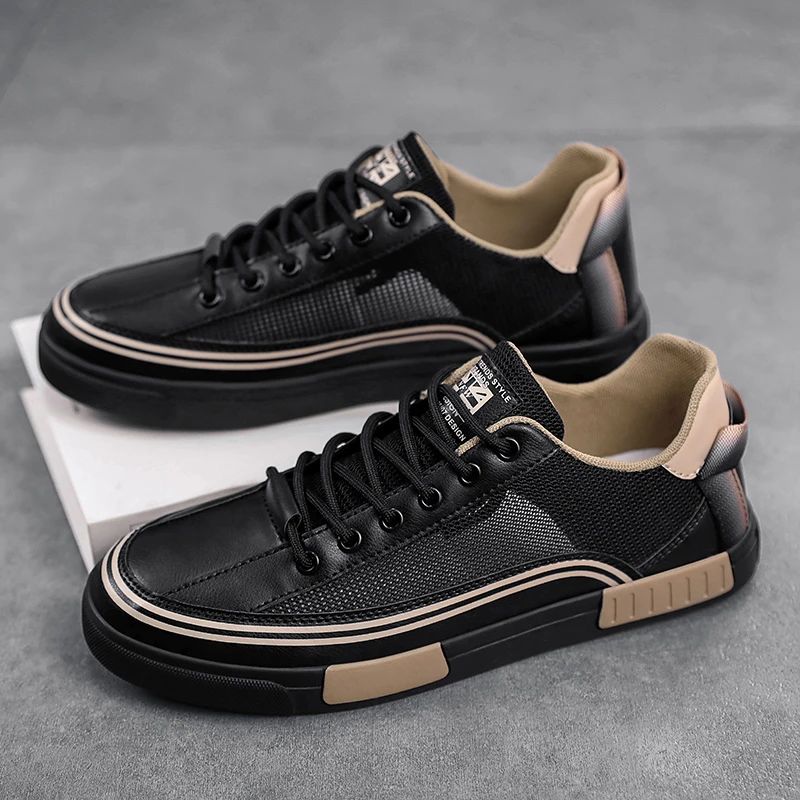 Black men's athletic casual sneakers, perfect for everyday comfort & style.