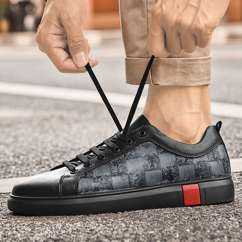 Dynamic shot of men's black comfort shoes, perfect for active everyday and streetwear.