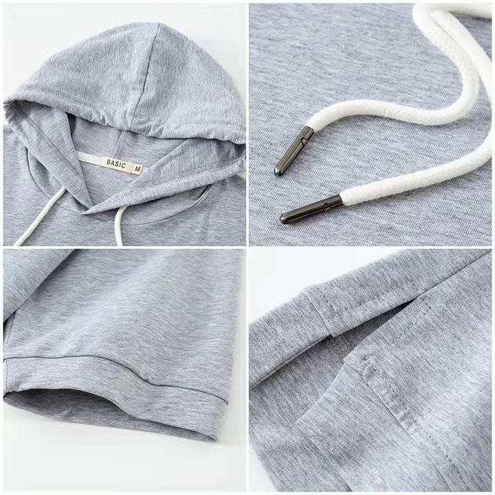 Stylish women's short sleeve hoodie, featuring drawstring hood & relaxed fit. A comfortable casual top for summer.
