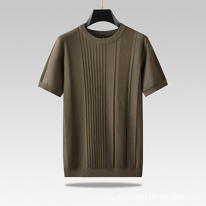 Soft blend men's lightweight knit tee, textured for comfortable everyday casual wear.