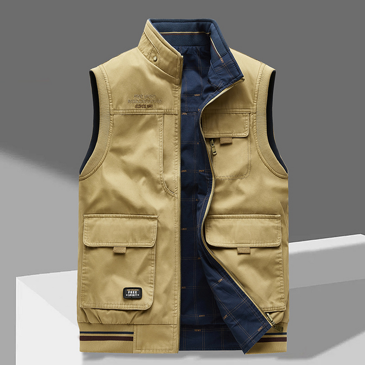 Men's breathable multi-pocket utility work vest, perfect for outdoor layering & tasks.