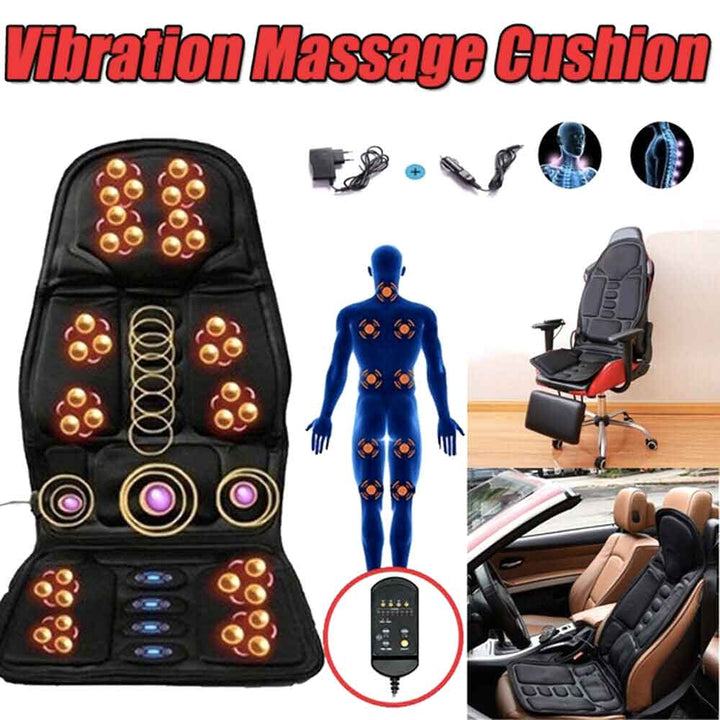 Neck and back heated massage cushion for targeted muscle pain and tension relief.