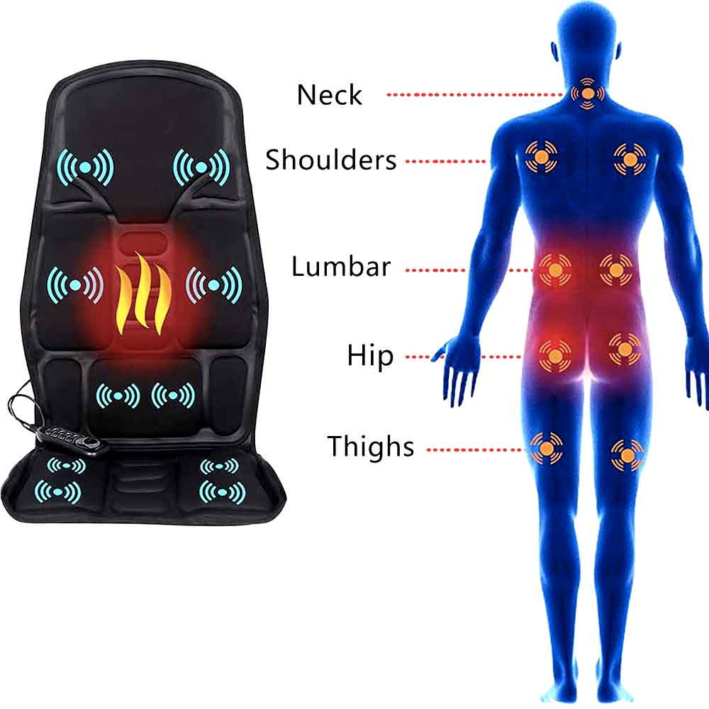 Ergonomic heated massage chair pad with shiatsu & vibration for deep muscle relief.