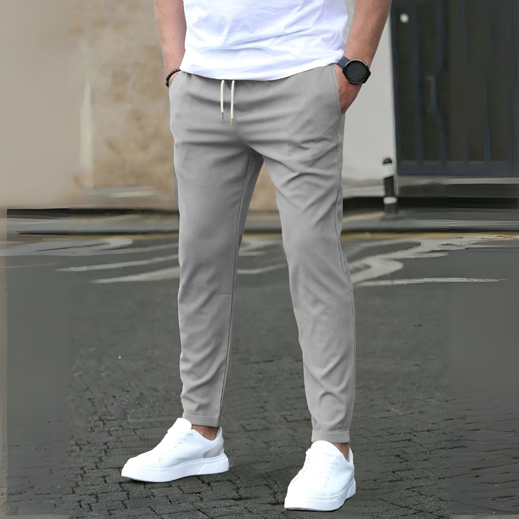 Stylish men's casual slim fit drawstring pants, designed for all-day comfort and modern everyday wear.