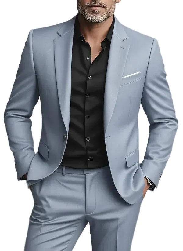 Elegant men's tailored two-piece suit, ideal for professional business attire or a sophisticated wedding outfit.