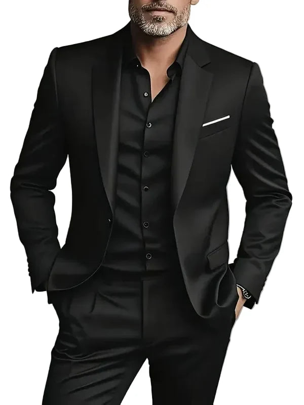 Sophisticated men's fashion: a tailored two-piece slim fit suit, versatile for formal events and business meetings.