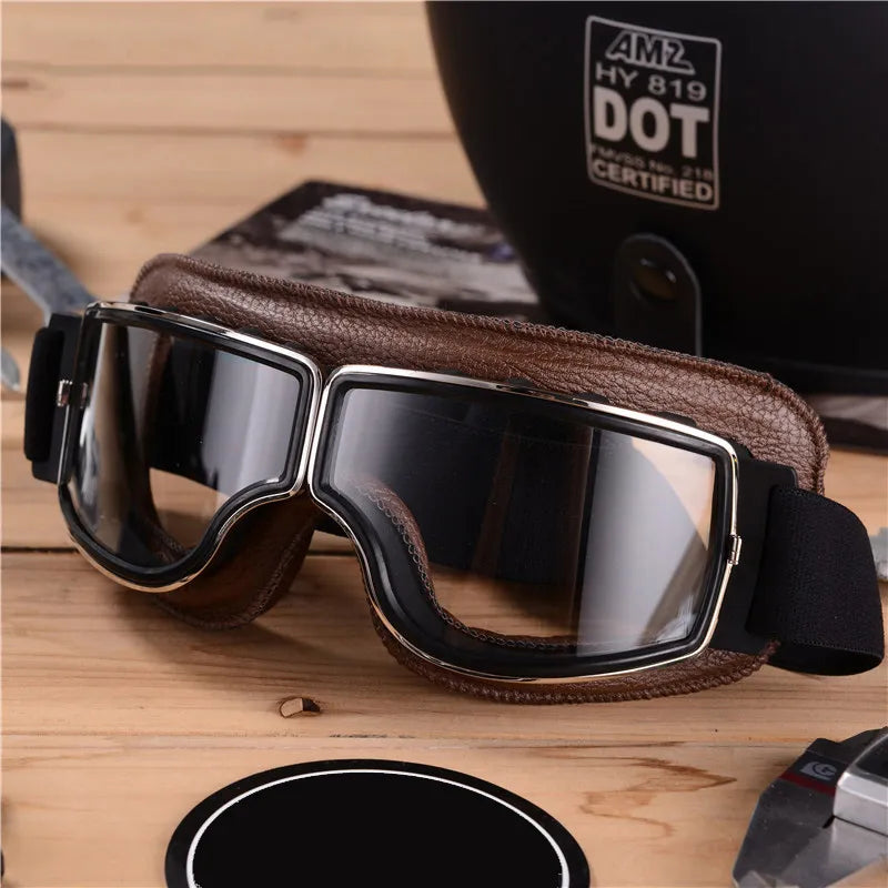 Unisex vintage motorcycle goggles with retro style, UV protection, & windproof design.