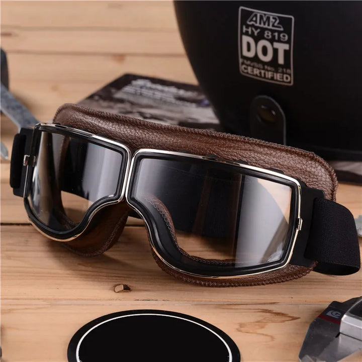 Unisex vintage motorcycle goggles with retro style, UV protection, & windproof design.