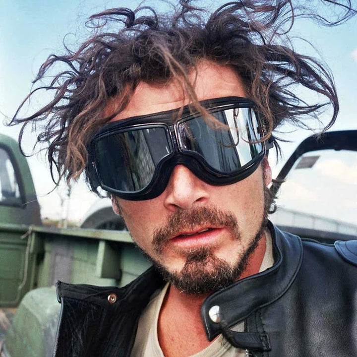Durable vintage motorcycle goggles: adjustable, windproof, & UV protective for all riders.