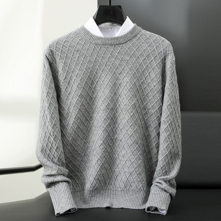 Men's classic crewneck pullover sweater, ideal for versatile everyday wear and winter layering.