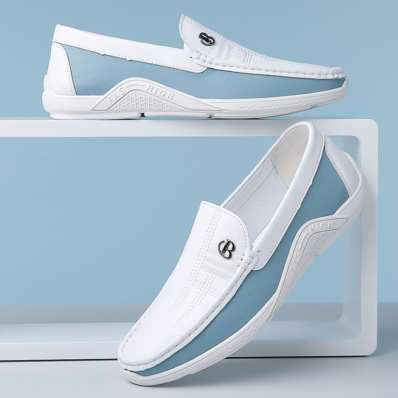 Elegant men's two-tone loafers, a comfortable slip-on shoe for modern fashion.