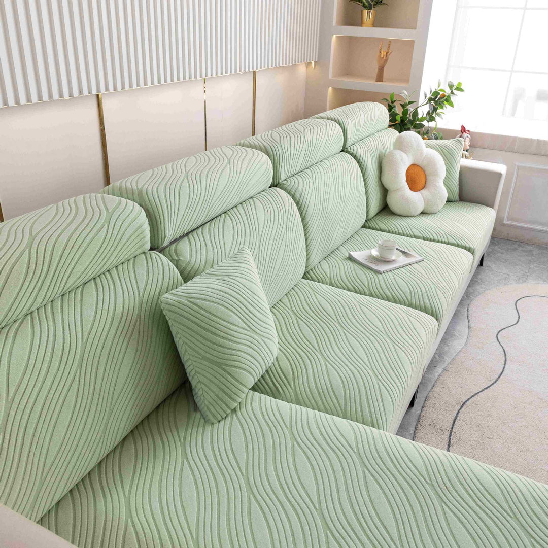 Wave Jacquard Stretch Sofa Cover - Anti-Slip Full Wrap