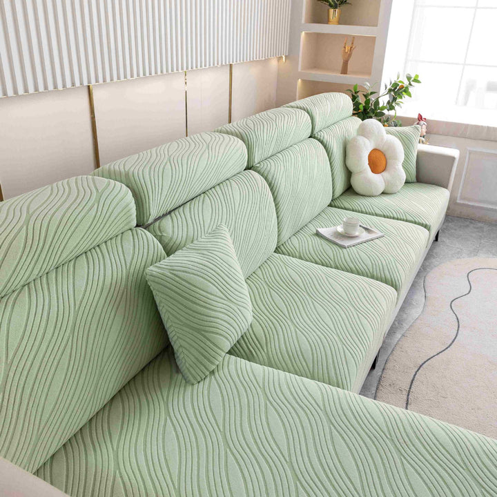 Wave Jacquard Stretch Sofa Cover - Anti-Slip Full Wrap