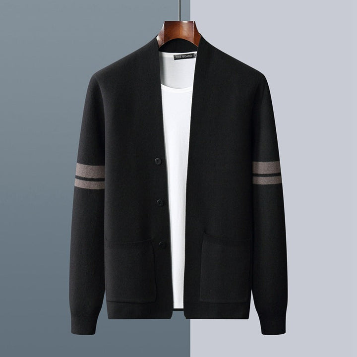 Sophisticated women's knit cardigan, premium quality, elegant fall/winter fashion, timeless layering.