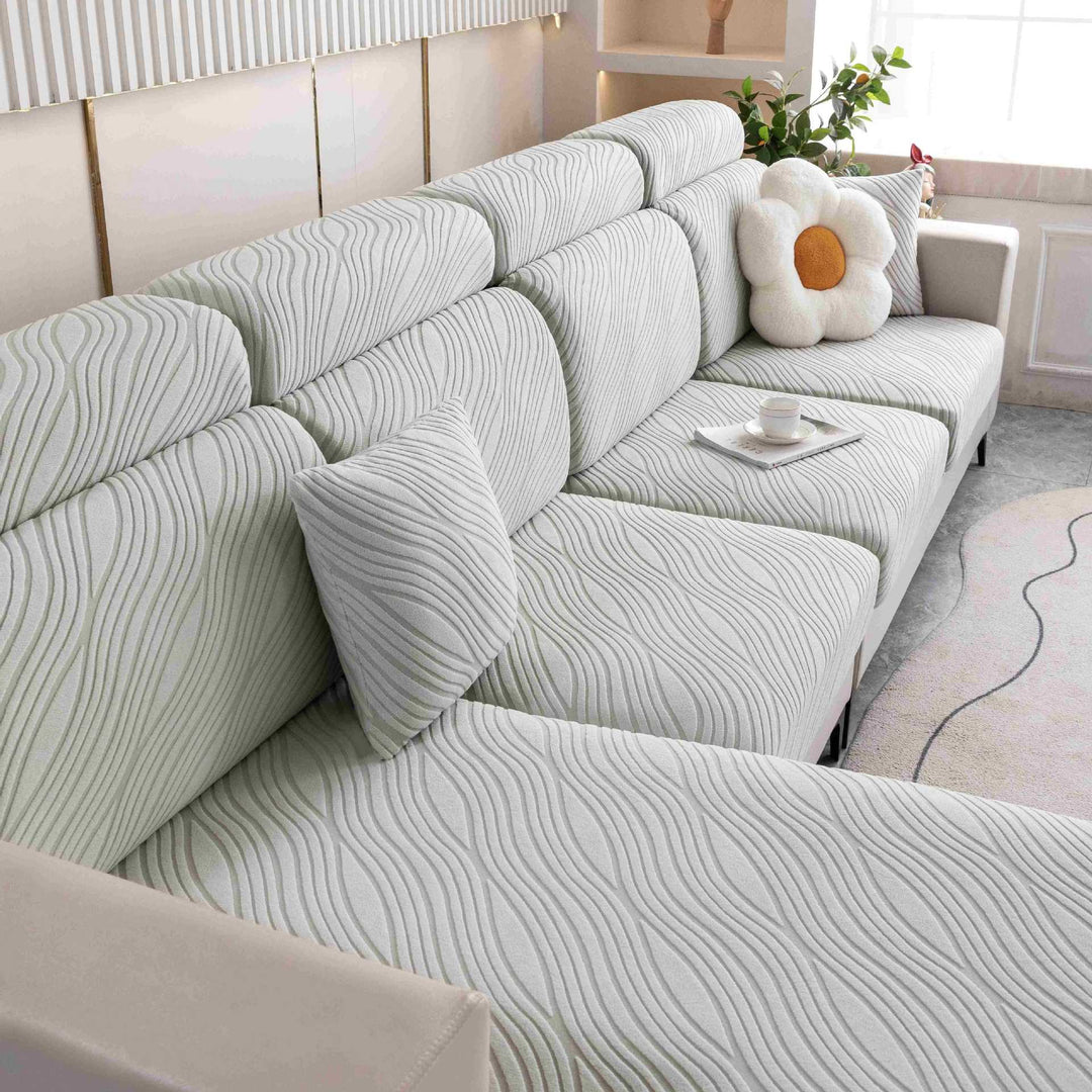 Wave Jacquard Stretch Sofa Cover - Anti-Slip Full Wrap
