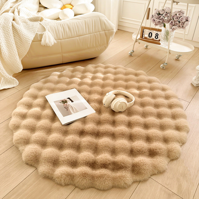 Unisex Creamy Chunky Round Plush Area Rug