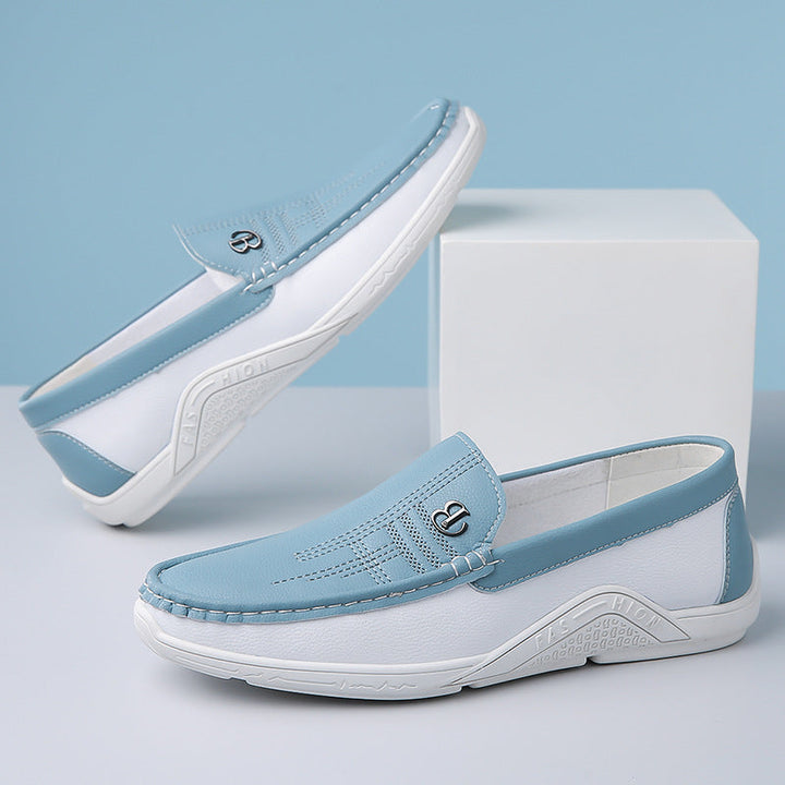 Elegant two-tone mens slip-on loafers, a comfortable and stylish addition to any wardrobe.