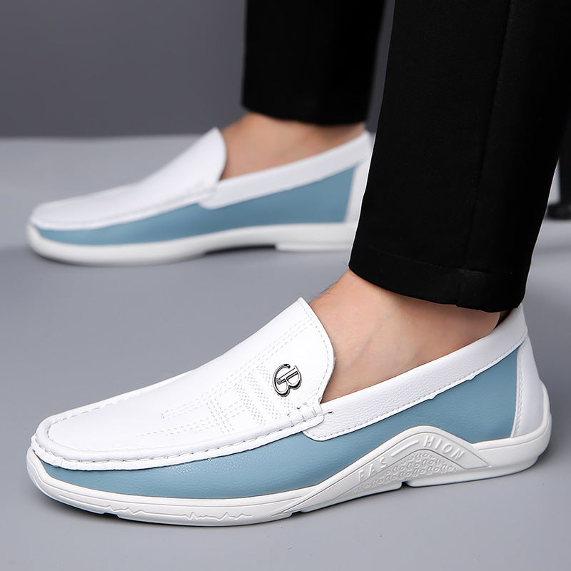 Mens two-tone slip-on loafers, an elegant and comfortable choice for any occasion.