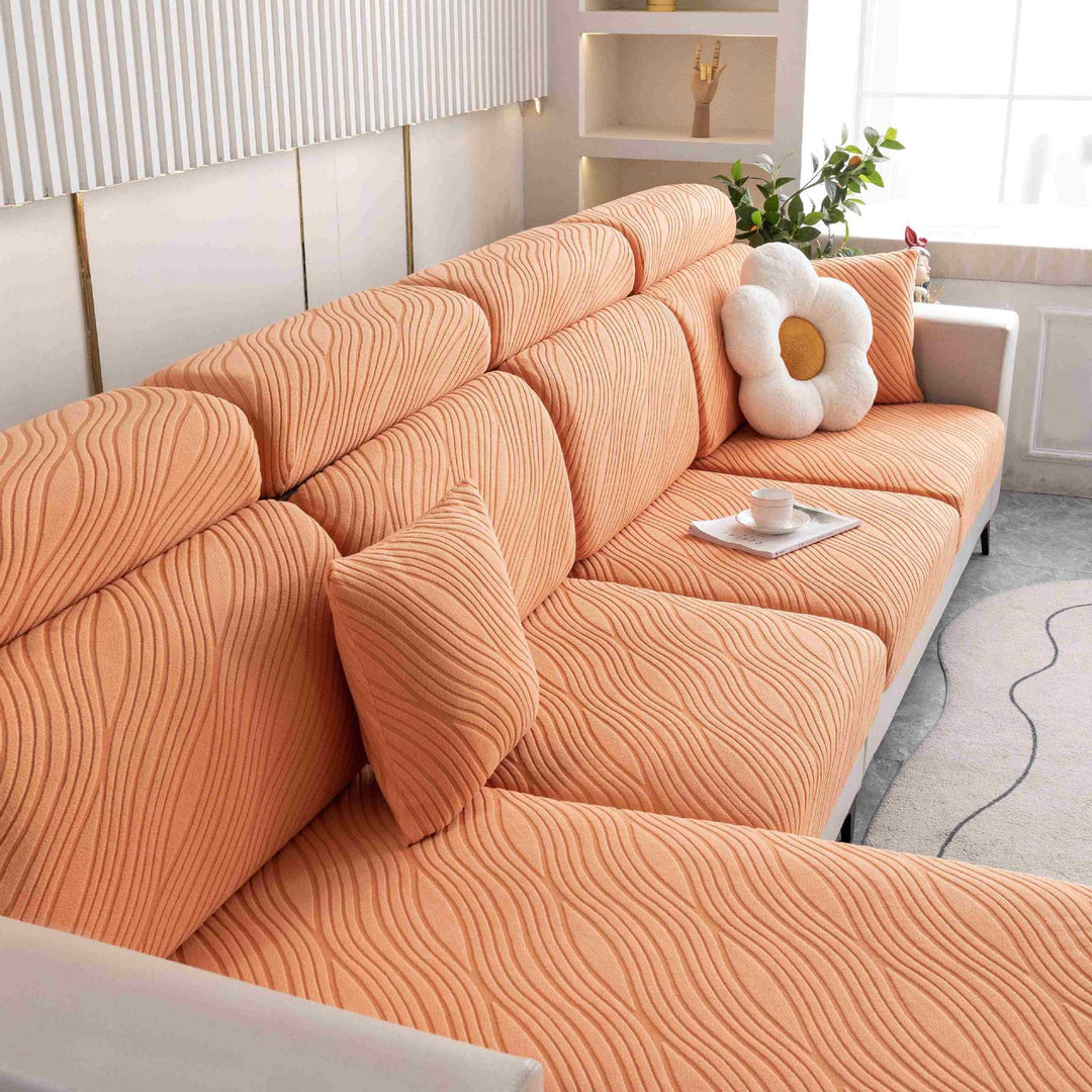 Wave Jacquard Stretch Sofa Cover - Anti-Slip Full Wrap