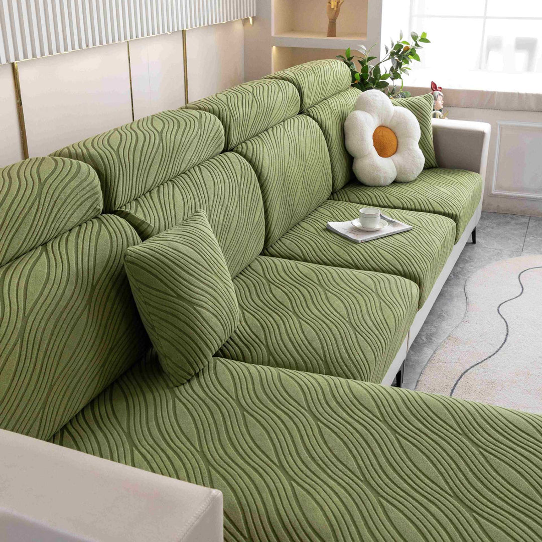 Wave Jacquard Stretch Sofa Cover - Anti-Slip Full Wrap