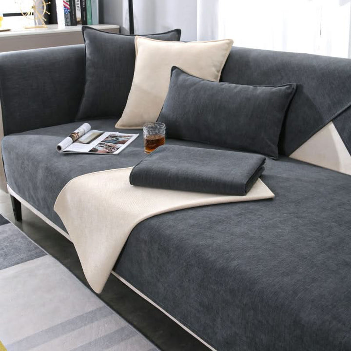Elegant grey modern sofa cover for living room. Durable, pet friendly, anti-slip couch slipcover.