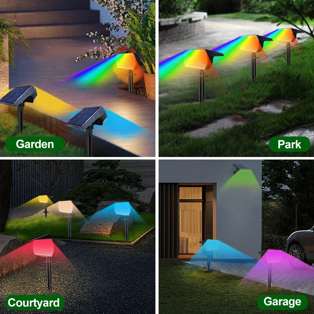 Decorative solar garden spotlights for outdoor landscape lighting, featuring vibrant color-changing LED.