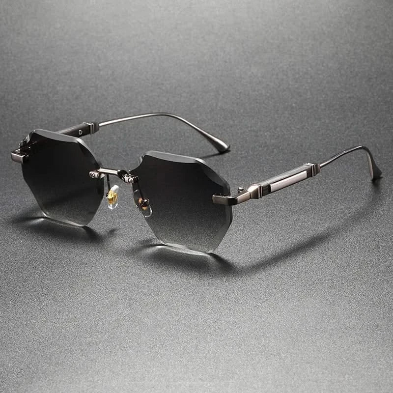 Elegant rimless octagonal sunglasses for women & men. Lightweight metal frame eyewear, a stylish daily accessory.