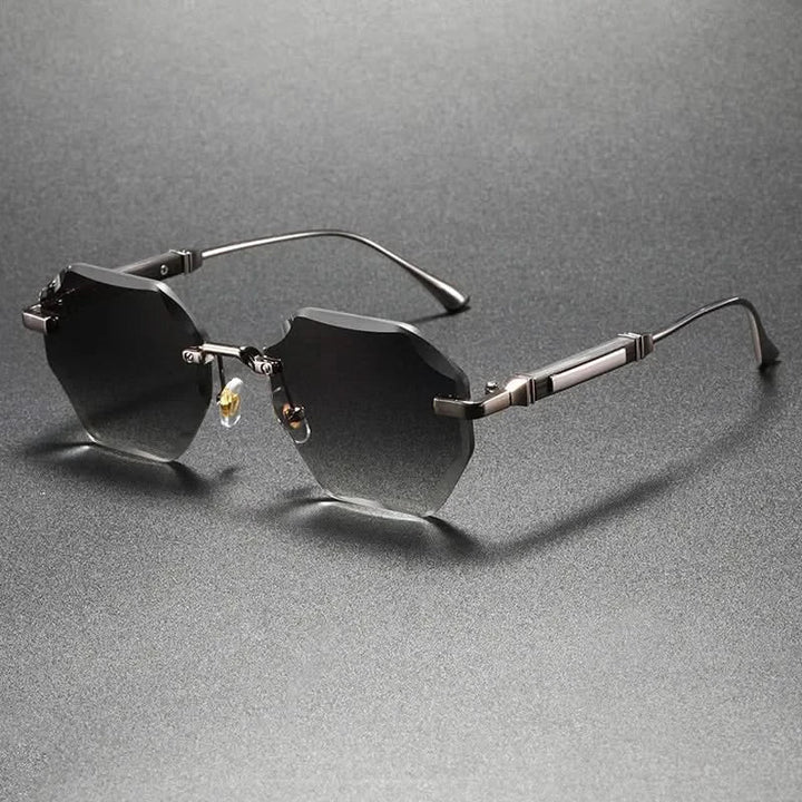 Elegant rimless octagonal sunglasses for women & men. Lightweight metal frame eyewear, a stylish daily accessory.