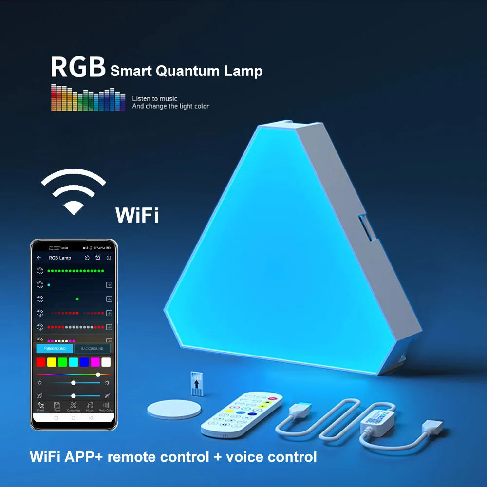 Dynamic RGB LED triangular lights, transforming any room into a gaming haven.