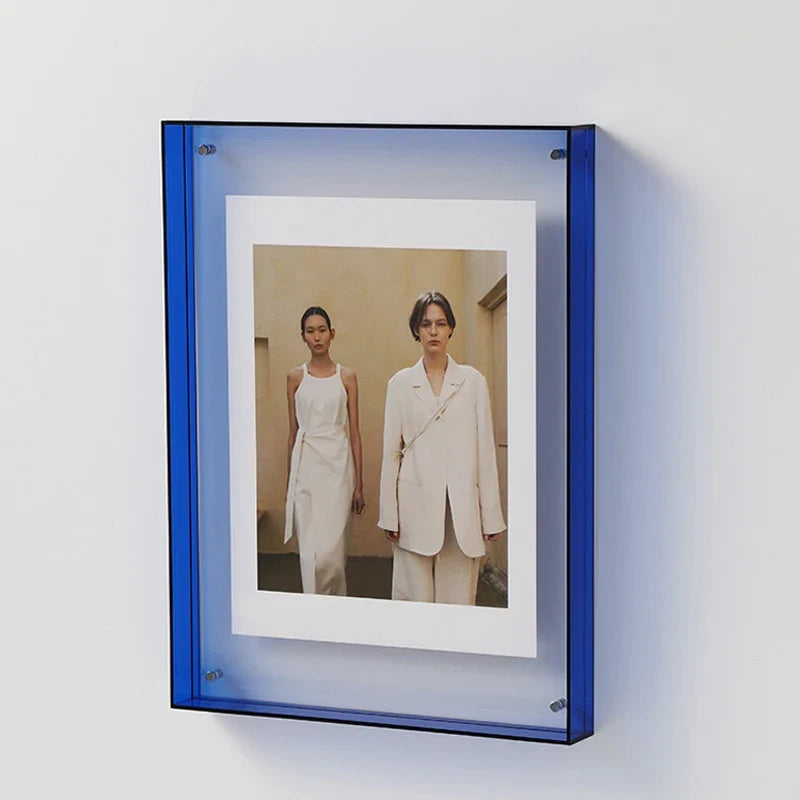 Durable transparent acrylic picture frame, versatile for wall decor & table display.