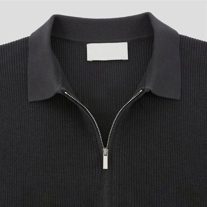 Back view of men's slim fit Contour Zip-Up Polo Shirt, highlighting the modern tailored silhouette.