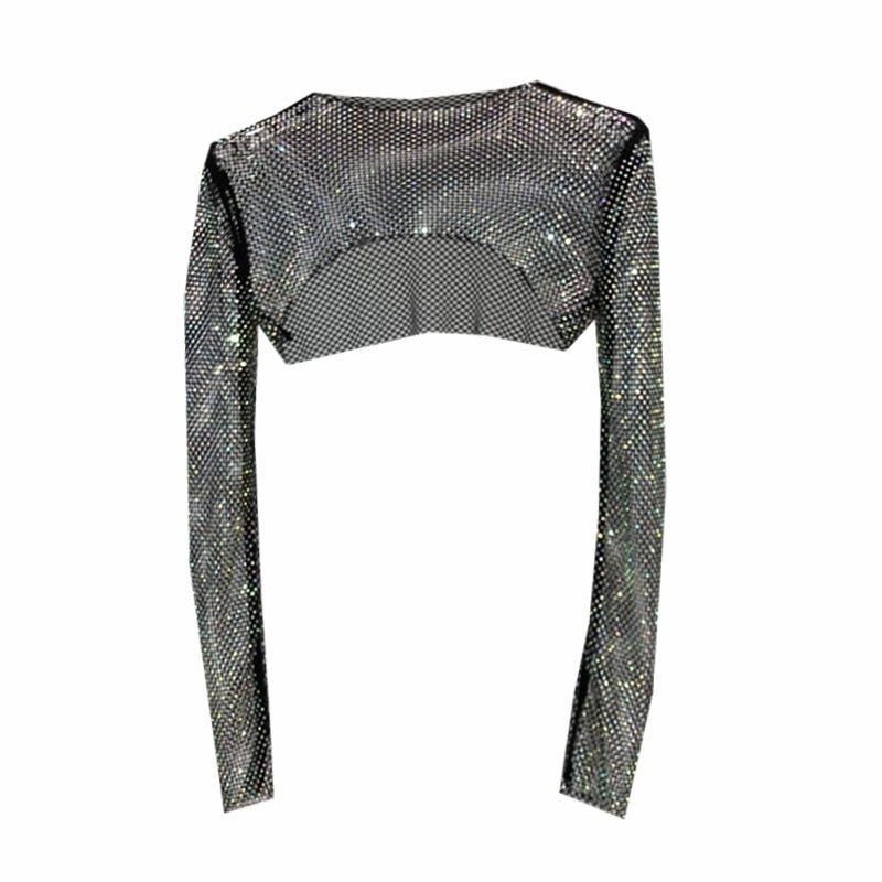 Fashionable women's party net top, sparkling and dazzling. Perfect for clubwear, night out, or a glamorous event.