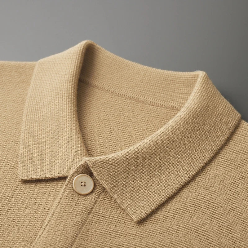 Textured men's knit cardigan sweater for sophisticated layering. Soft, cozy, and stylish for casual wear.