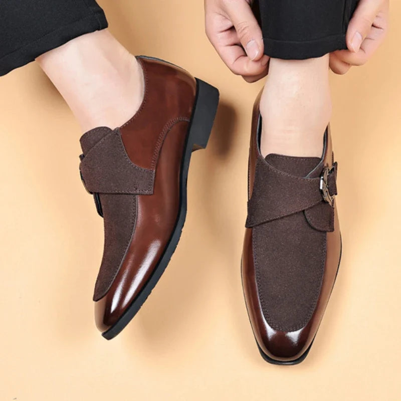 Elegant men's Monarch dress loafers. Sophisticated slip-on style with a distinctive buckle, ideal for men's fashion.