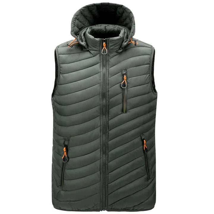 Durable men's winter vest with insulation and a detachable hood for effective cold weather protection. (Navy)