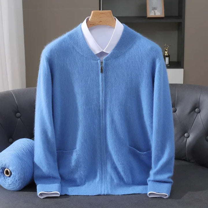 Men's full-zip knit cardigan for effortless comfort. A classic layering piece for fall & winter outfits.