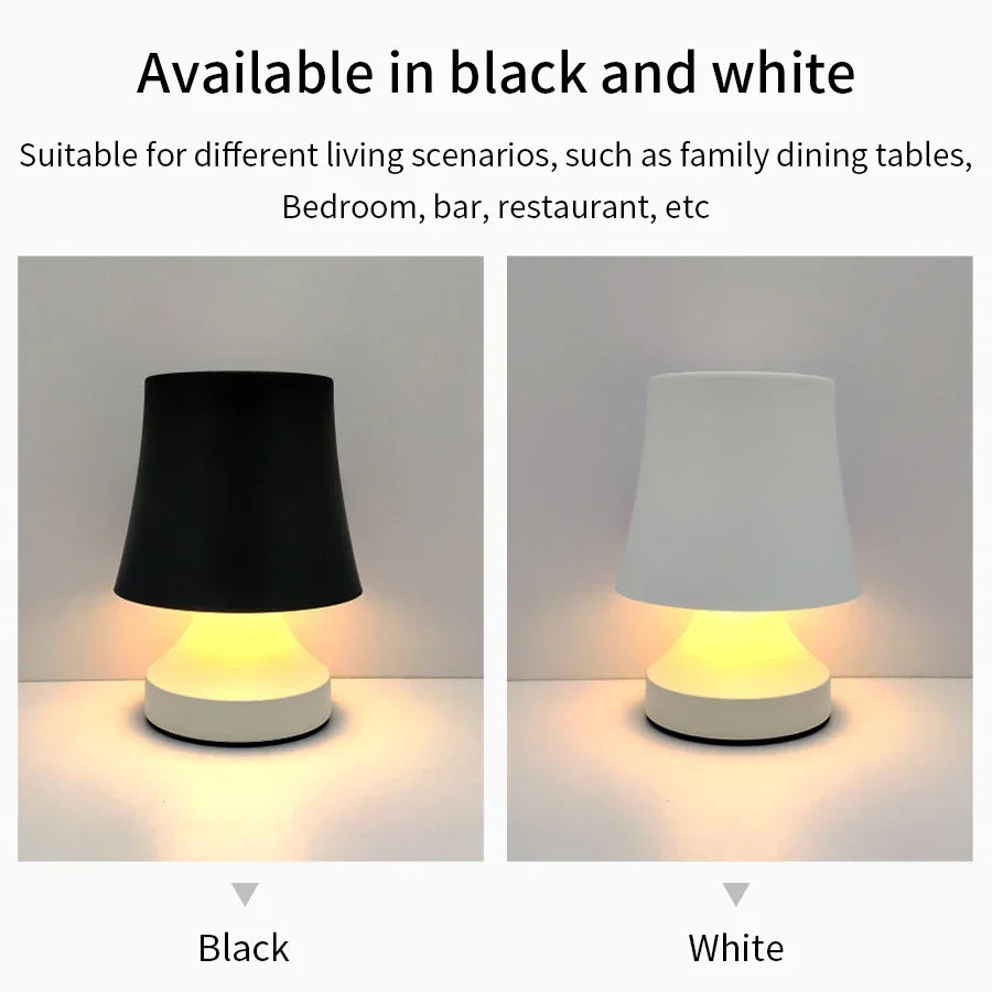 Cordless USB rechargeable LED bedside lamp with adjustable colors, creating a cozy ambiance.