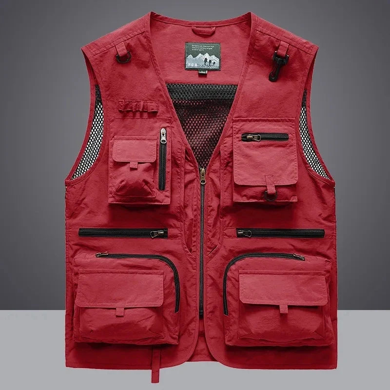 Durable men's utility vest with ample pockets for tools, fishing, or tactical outdoor activities.