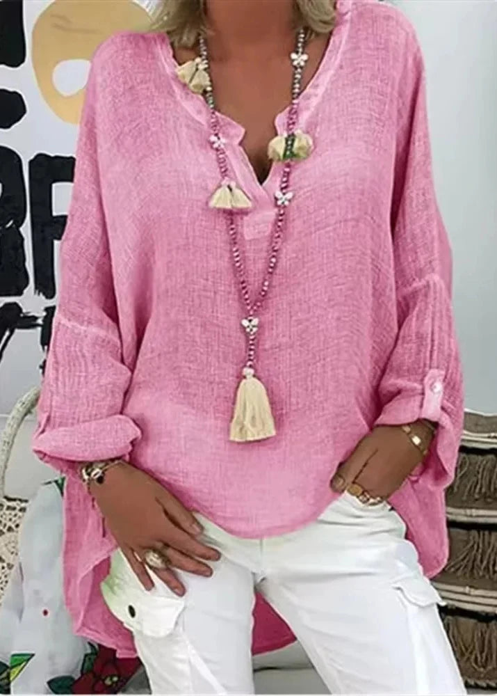 Comfortable long sleeve oversized blouse for women, offering effortless chic and a relaxed fit.