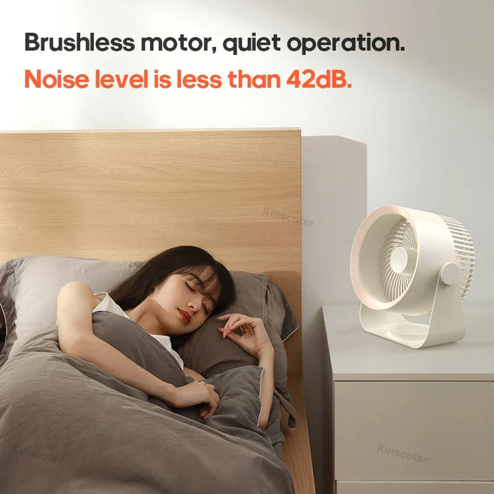 Quiet USB portable cooling fan, 4000mAh rechargeable battery, essential for personal comfort at home or office.