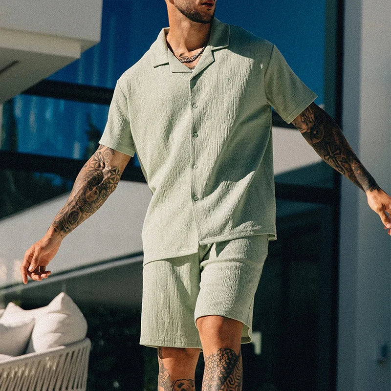 Lightweight unisex T-shirt and matching shorts set for a comfortable summer casual look.