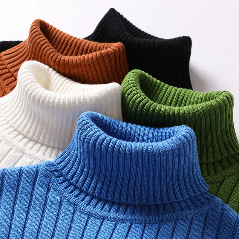 Soft knit men's ribbed turtleneck sweater, offering ultimate warmth and cozy comfort for cold days.