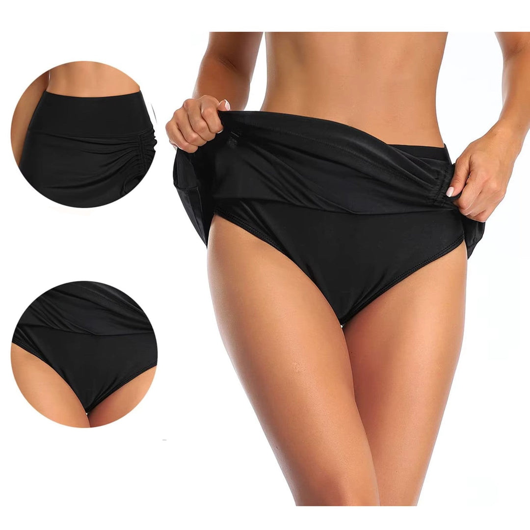 Summer-ready women's high-waist ruched swim skirt, versatile for resorts, beach, and pool.