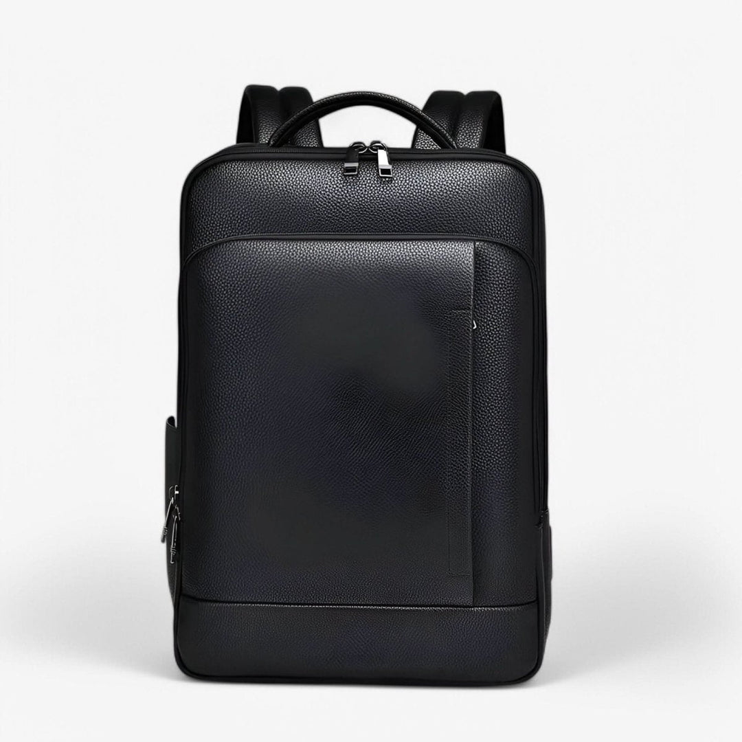 Durable PU leather smart backpack, featuring USB port & spacious compartments for travel & work.