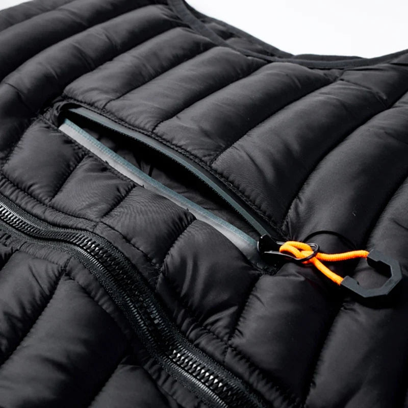 Men's insulated sleeveless puffer vest with a detachable hood, perfect for casual winter outerwear. (Olive)