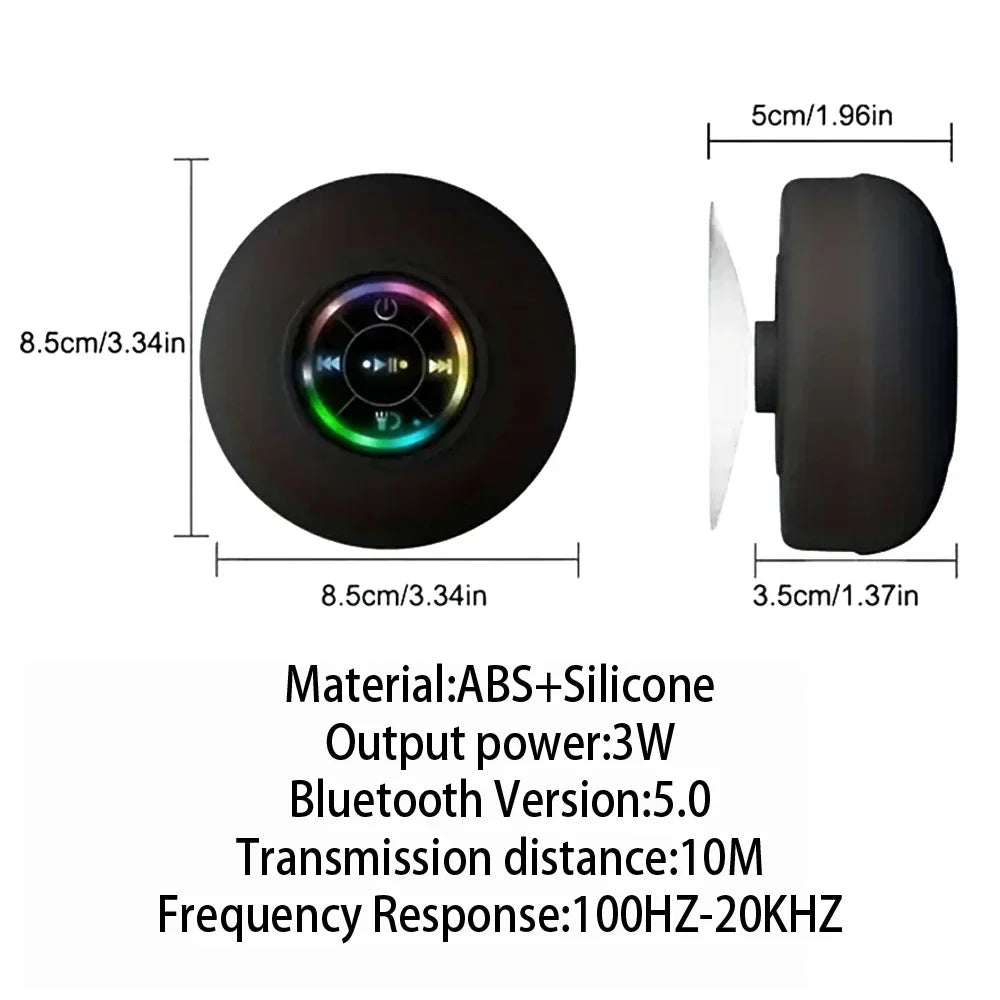Versatile outdoor speaker, black, with LED light & suction cup. Portable & water-resistant for all adventures.