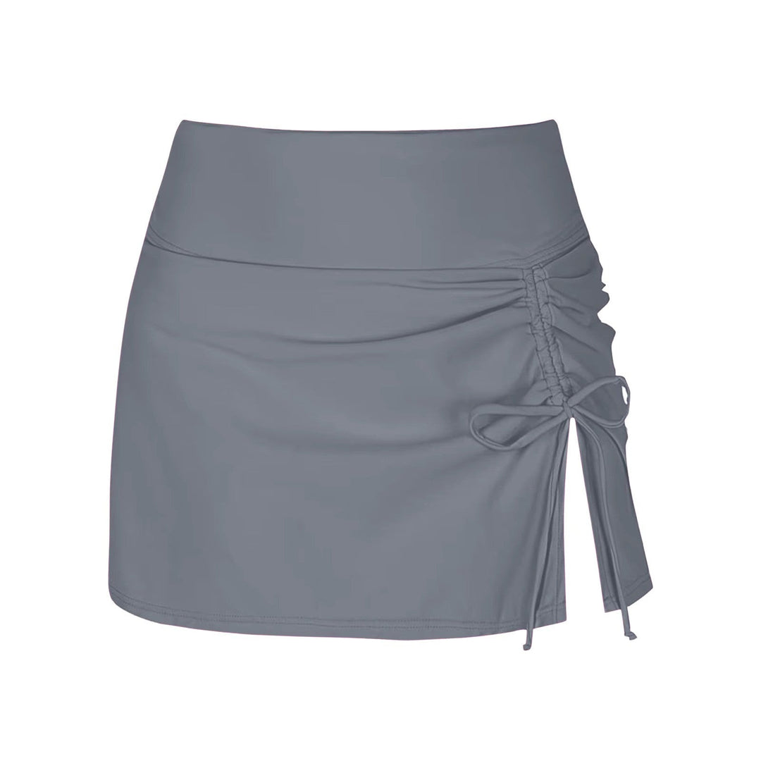 Flattering high-waist ruched swim skirt for women, perfect for a confident beach or pool day.