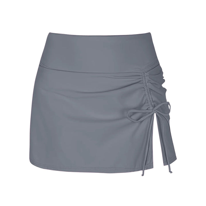 Flattering high-waist ruched swim skirt for women, perfect for a confident beach or pool day.