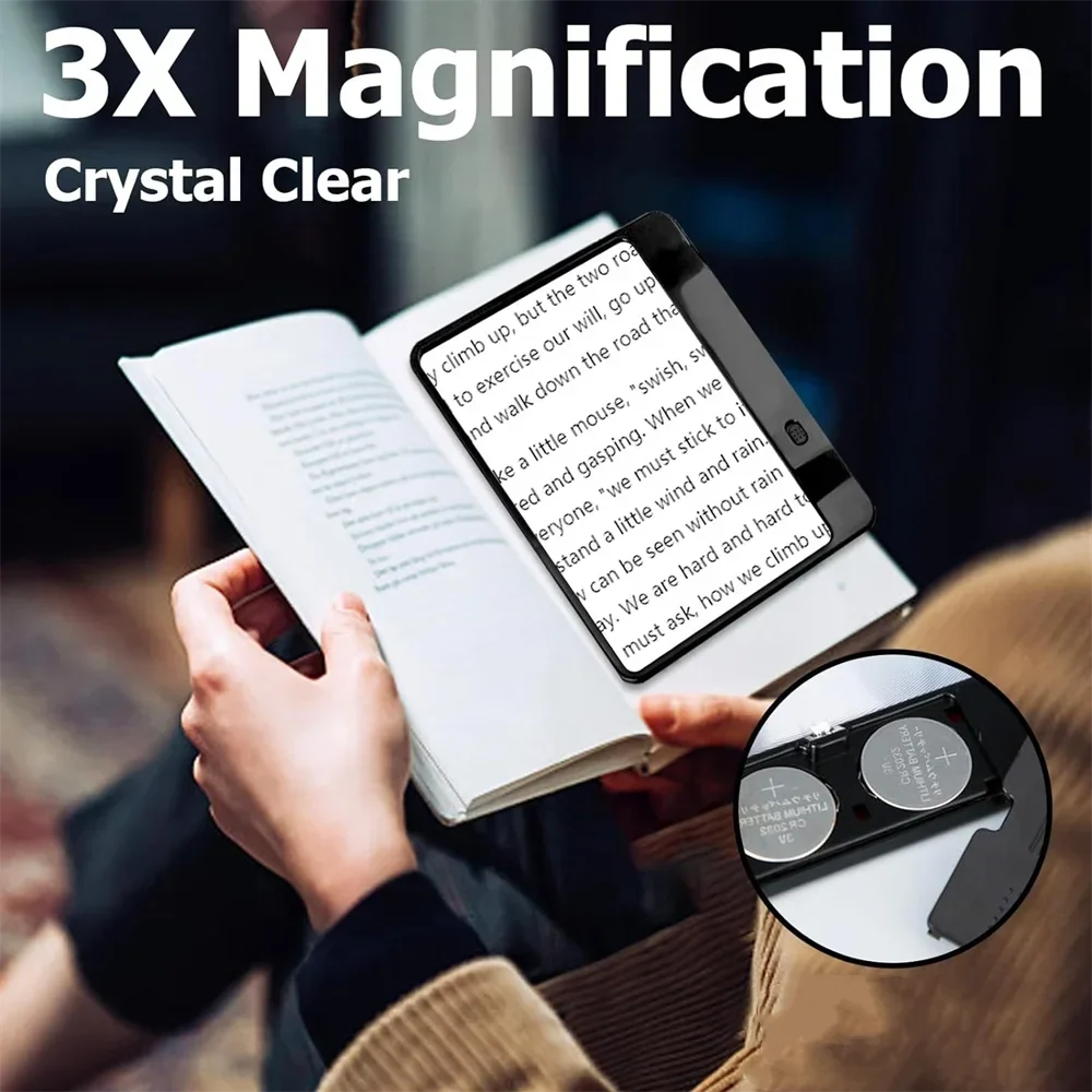 Portable LED magnifier, a vision helper for the elderly; reduces eye strain while reading.