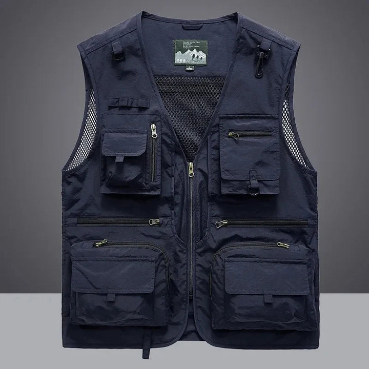 Men's rugged multi-pocket utility work vest, breathable design, ideal for outdoor gear & workwear.